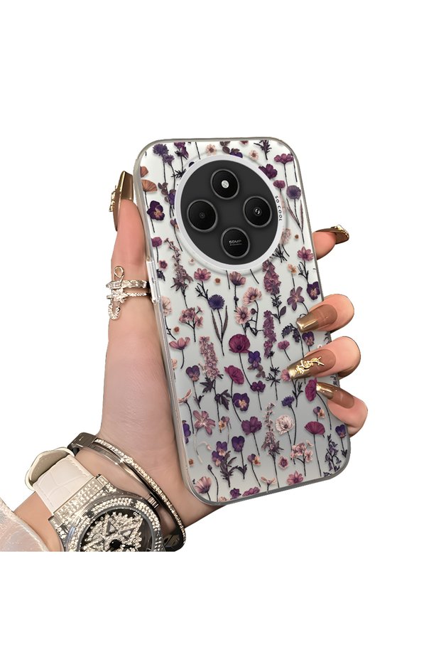 Redmi A4 Compatible French Style Purple Tone Wildflower Phone Case Shockproof