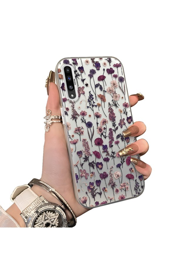 French Style Purple Tone Wild Flower Phone Case for Samsung Galaxy A50/A50S/A30S Compatible Shockproof