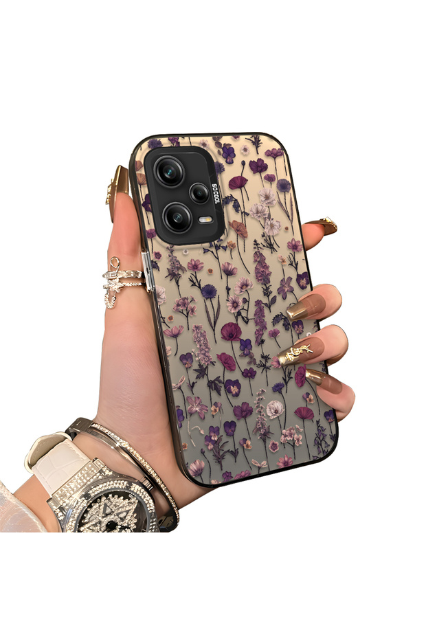 Redmi Note 12 Pro 5g Compatible French Style Purple Tone Wildflower Phone Case Shockproof