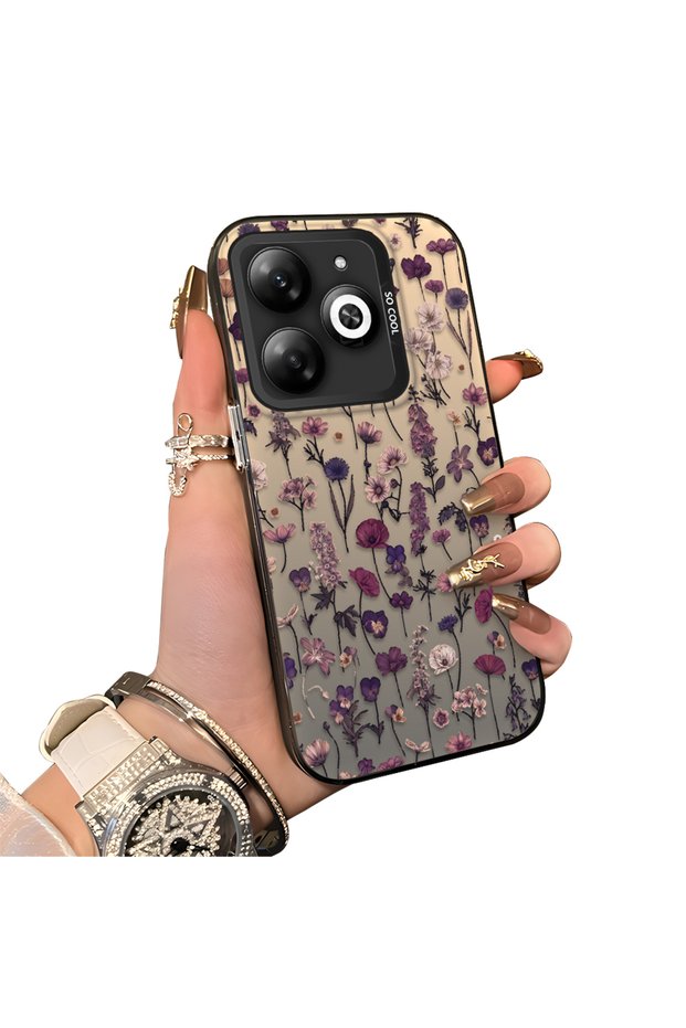 For Infinix Smart 8/8 Pro/8 Plus Compatible French Style Purple Tone Wildflower Phone Case Shockproof