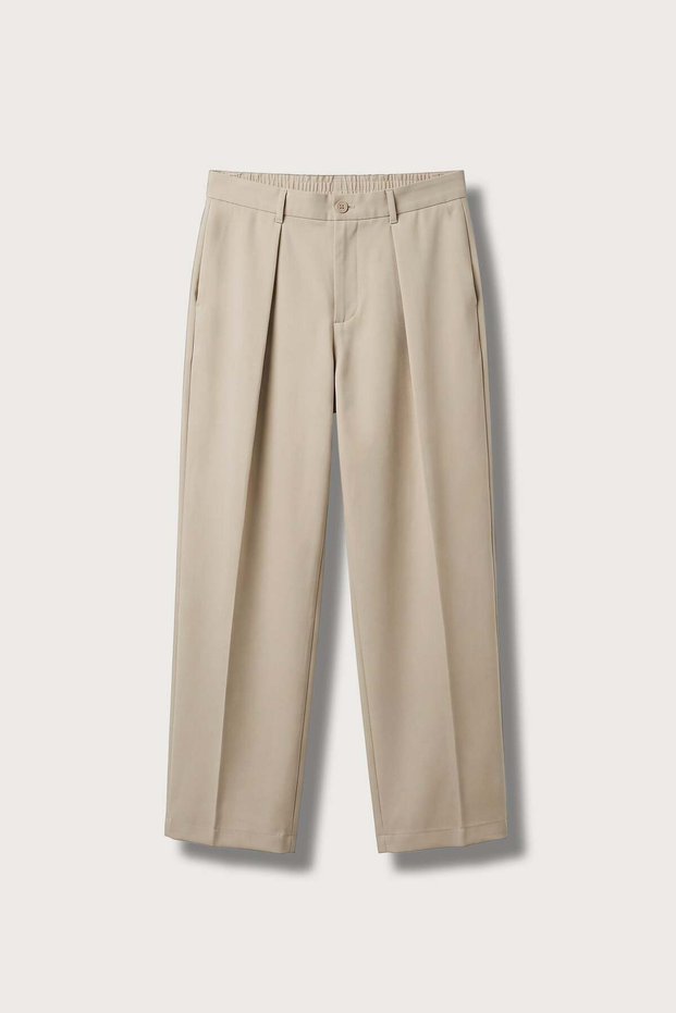 Men's Draped Balloon Cut Pleated Fabric Trousers Beige