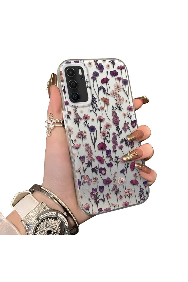 Oppo A54S Compatible French Style Purple Tone Wild Flower Phone Case Shockproof