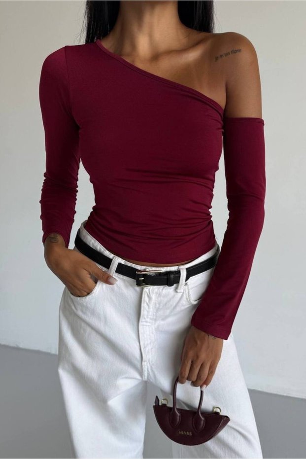 Women's One-Shoulder Open Long Sleeve Sandy Fabric Blouse
