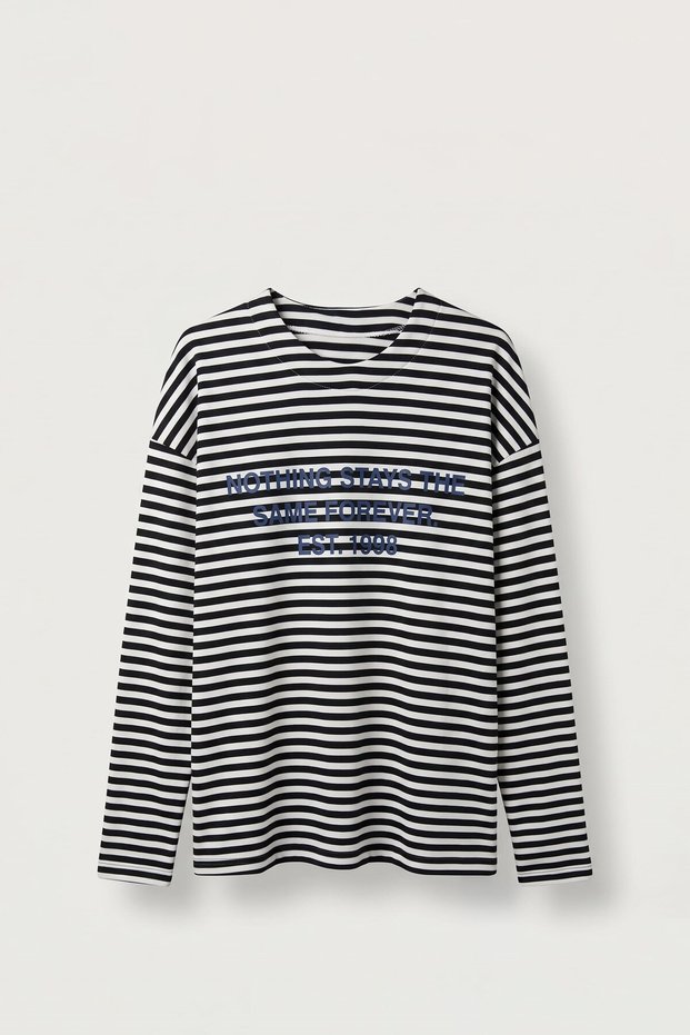 Men's Oversize Crew Neck Striped Sweatshirt Ecru-Smoked