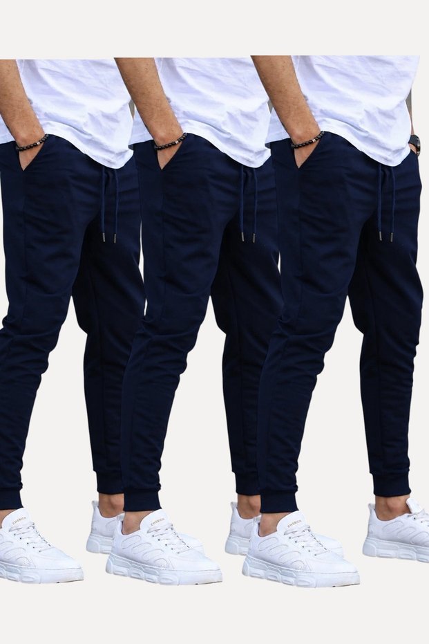 Set of 3 Unisex Regular Fit Ribbed Leggings in Black, Gray, Navy Blue, Colored Sweatpants, Sports Sweatpants