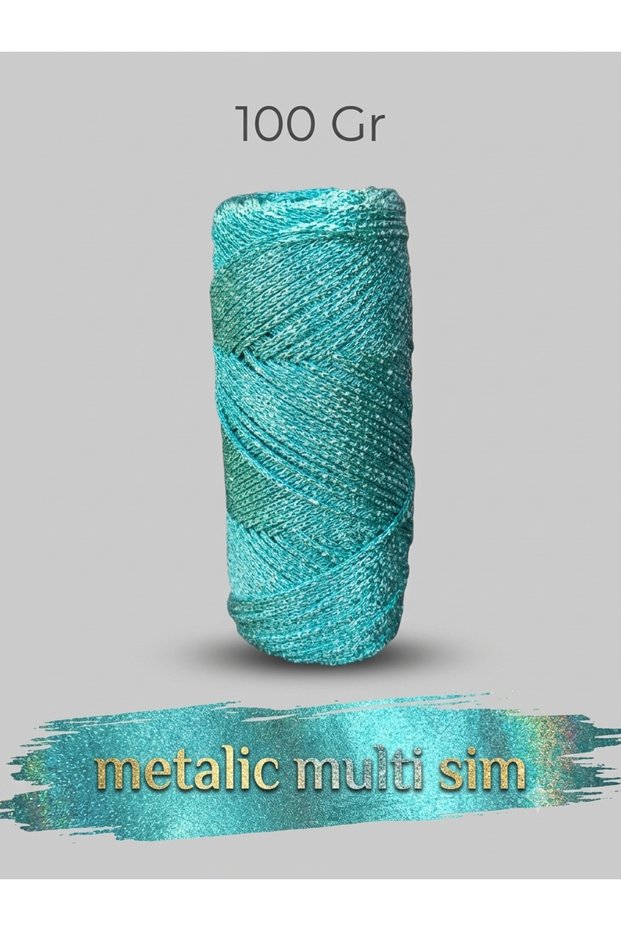 Metalic Cotton Turquoise Glittery Yarn Hand Knitting Supla Yarn 100 Gr