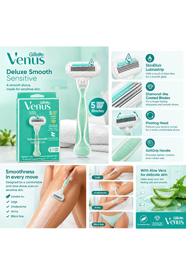 Deluxe Smooth Sensitive Woman's Refillable Razor: 1 Handle +2 Blade Refill