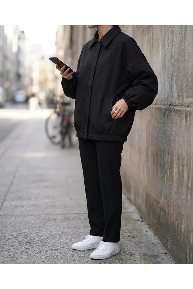 Bondit Fabric Zippered Bomber Jacket Black-Brown