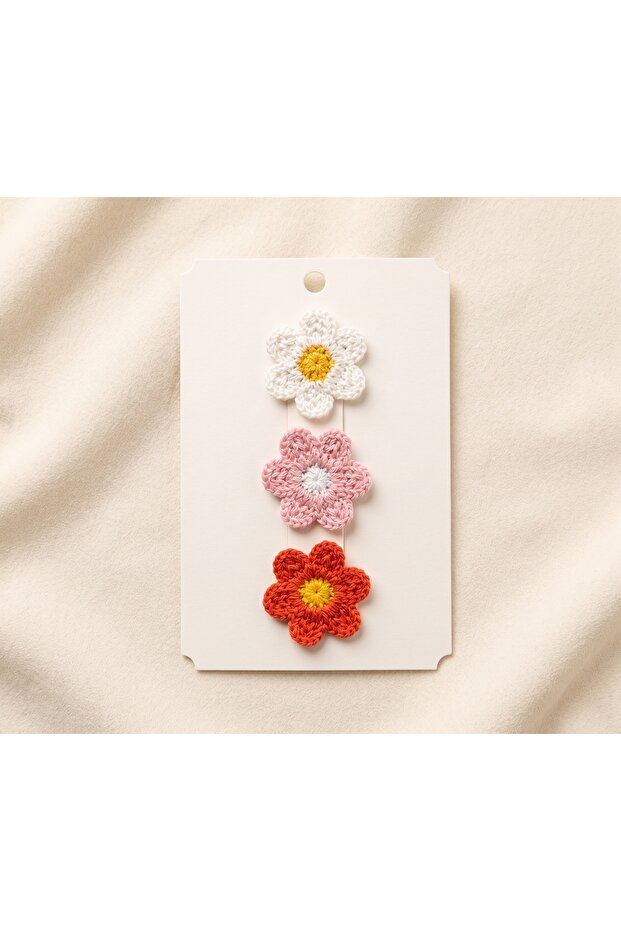 Set of 3 Knitted Flower Figured Hairless Baby Clips