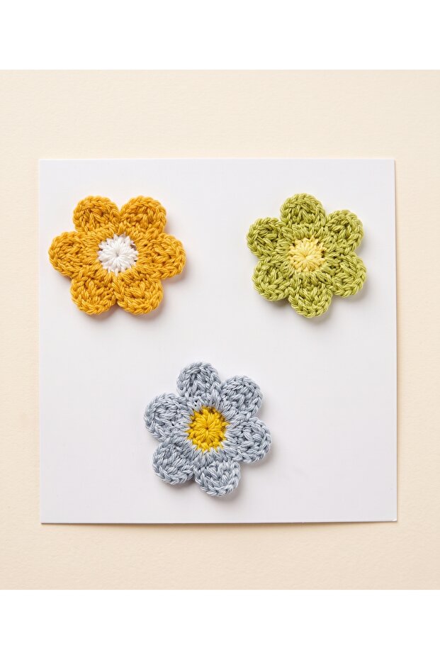 Set of 3 Knitted Flower Figured Hairless Baby Clips