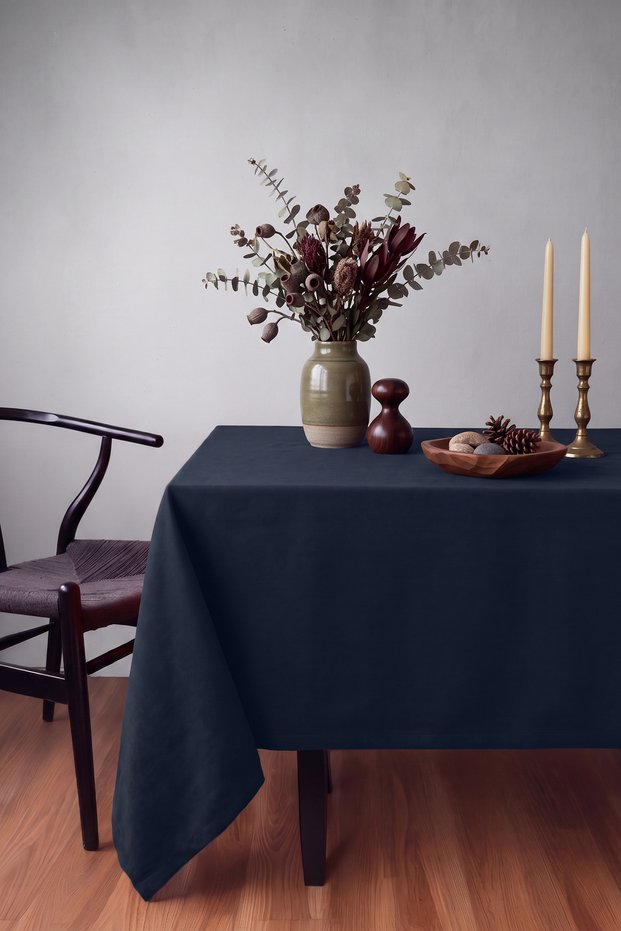 Velvet Textured Seamless Tablecloth, Sapphire Dark Navy Blue