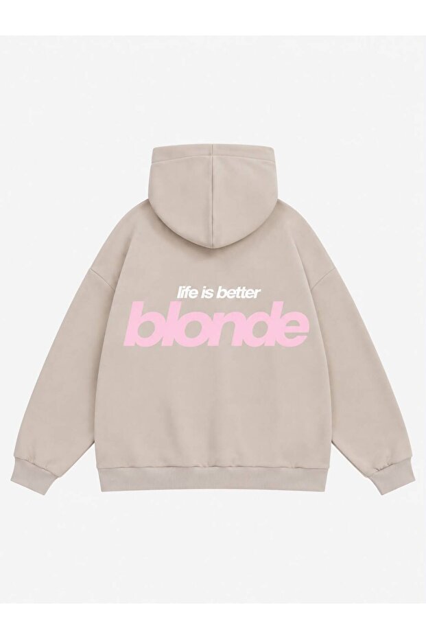 Women's Life Is Better Blonde Printed Hooded Fleece Oversize Sweatshirt