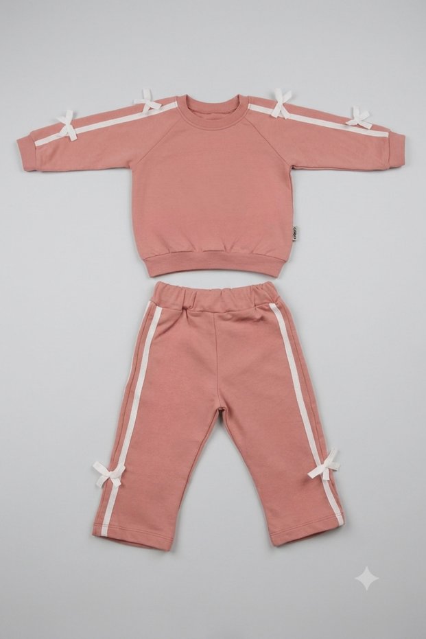 Baby Girl Bow Detailed Striped Tracksuit Set