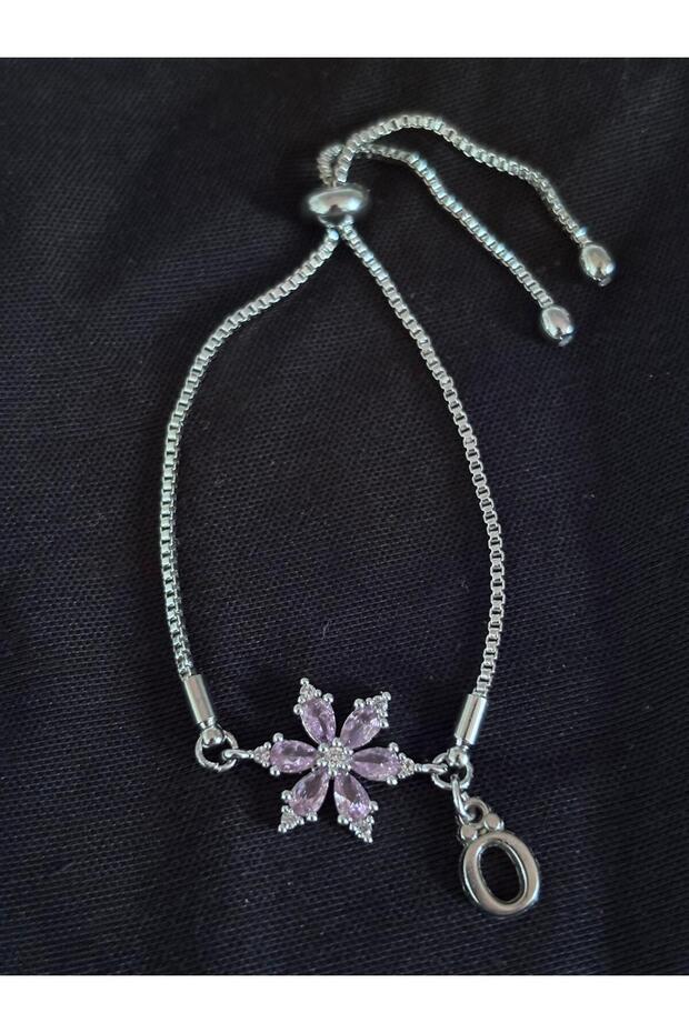 Steel Pink Zircon Stone Lotus Flower Letter O Bracelet