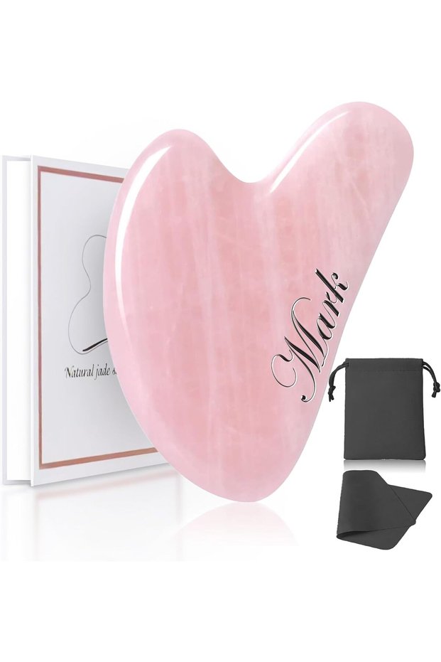Face Gua Sha Jade Stone Facial Tools, Natural Rose Quartz GuaSha Stone for Skin Care Routine, r