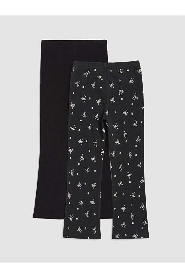 Ozmarka New Season Black Girls' Ribbed Spanish Leggings 2-Piece Set