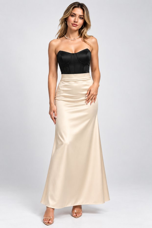 Satin Bell Cut Long Evening Dress Skirt