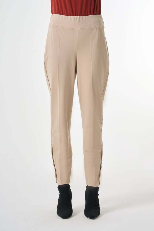 Straight-Leg Trousers with Folded Hem Details - Stone