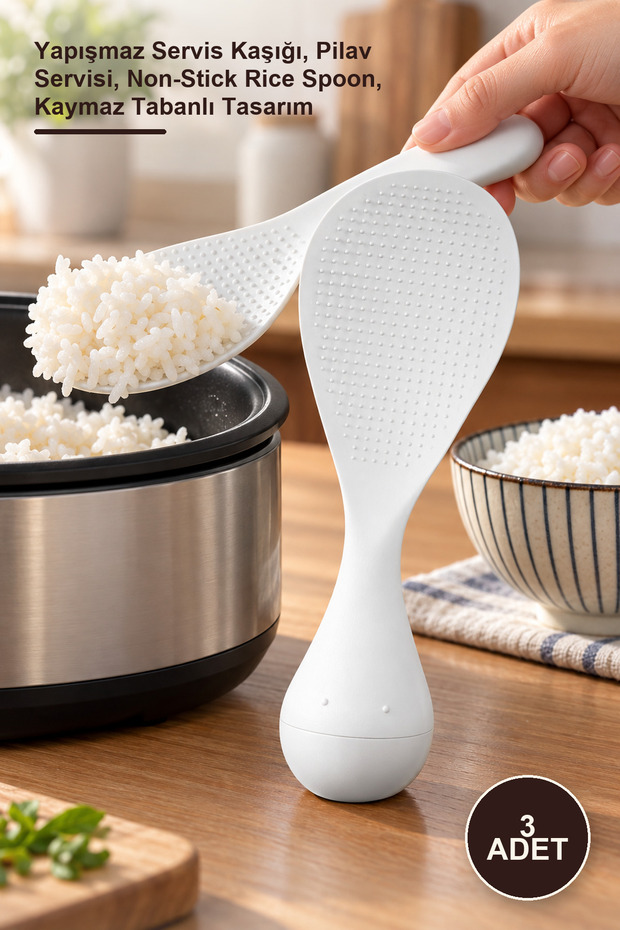 3 Pieces Non-Tipping Non-Stick Rice Spoon – Non-Stick Serving Spoon, Rice Serving, Non-Stick Rice Spoon, Non-Slip Base Design