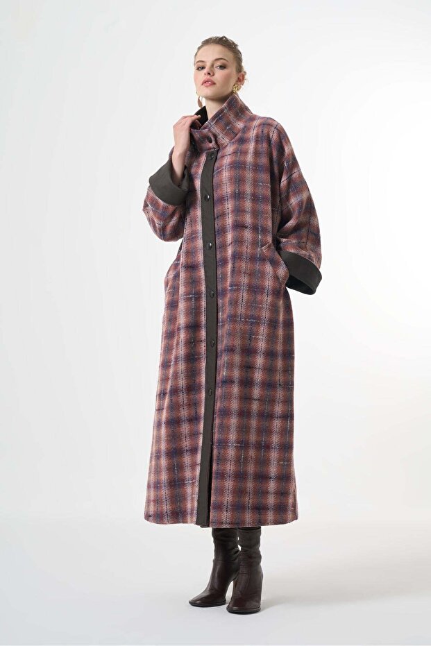 Long Wool-Blend Patterned Coat - Lilac