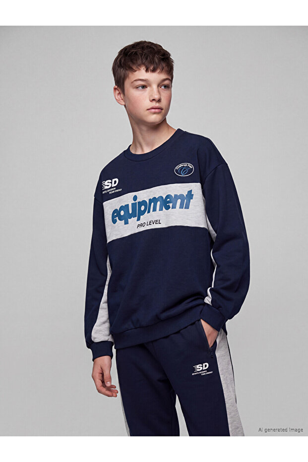 Two Mt Shop Quality Lcw Kids Navy Blue 3 Thread Printed Standard & Regular Boys' Sweatshirt