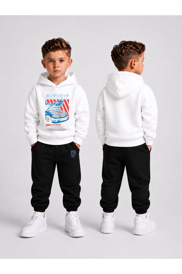 Men's Hooded Tracksuit Set – Printed Hoodie Sweatshirt and Sweatpants Winter Outfit