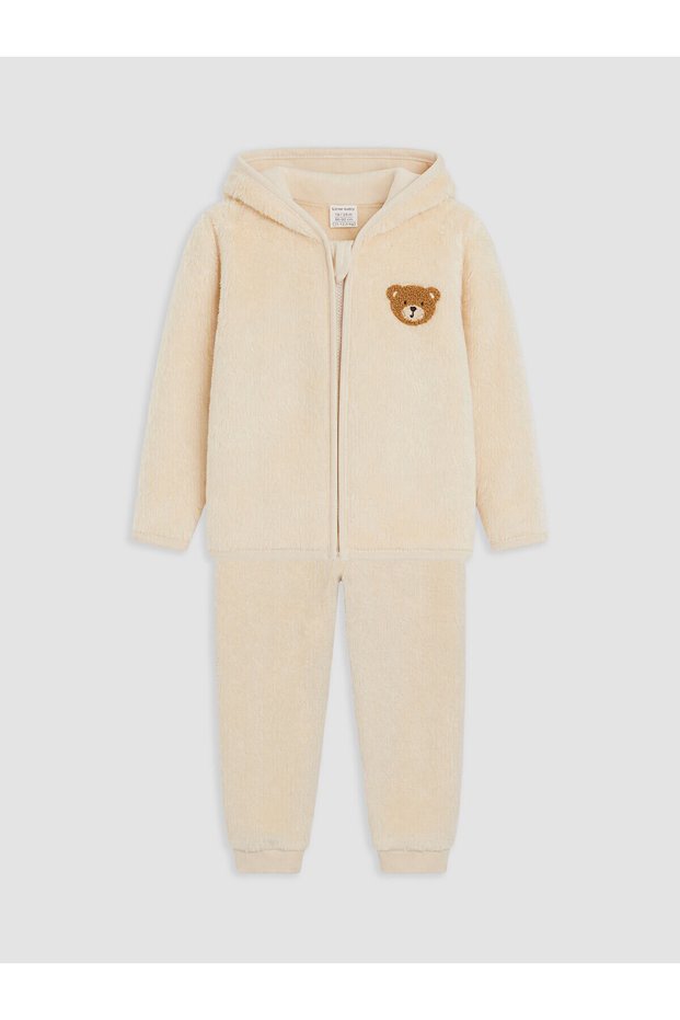 Lcw Baby Beige Embroidered Hooded Baby Boy Set