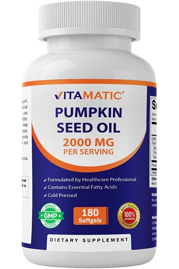 Pumpkin Seed Oil 2000mg Softgel Capsules, 180 Softgels 1000mg per Softgel