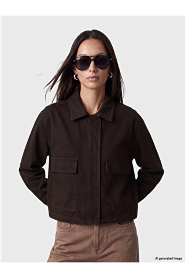Brown Shirt Collar Women's Jean Jacket