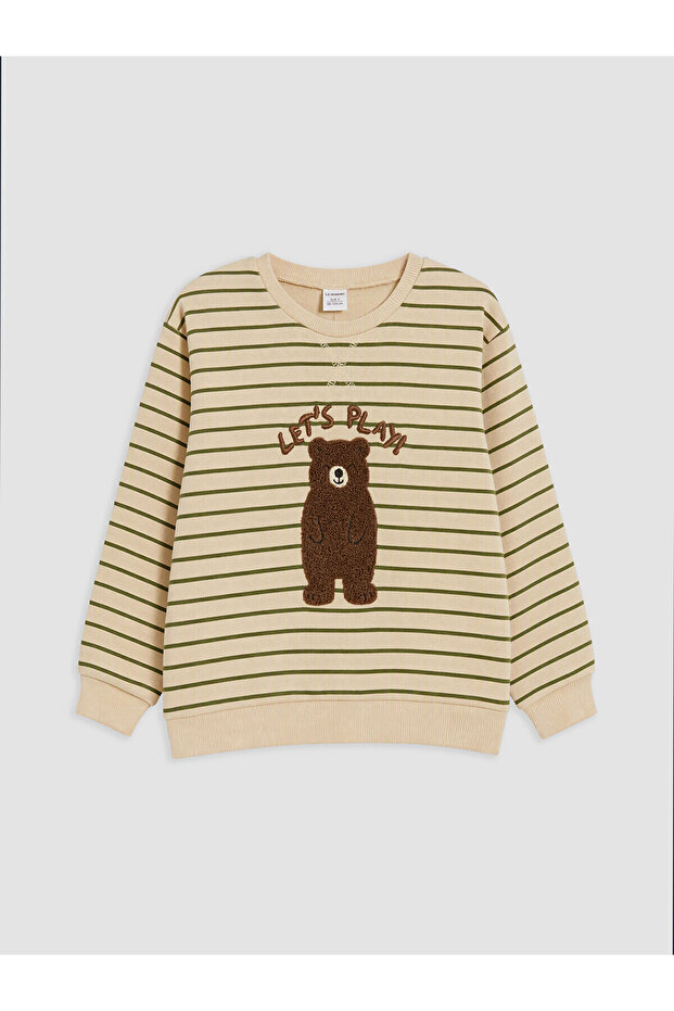 Two Mt Shop Quality Lcw Baby Beige 3 Thread Embroidered Baby Boy Sweatshirt