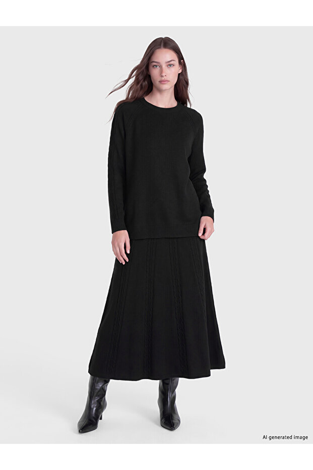 Alita City Lcw Modest Black Knitwear Patterned Ankle-Length Women's Skirt with a Difference