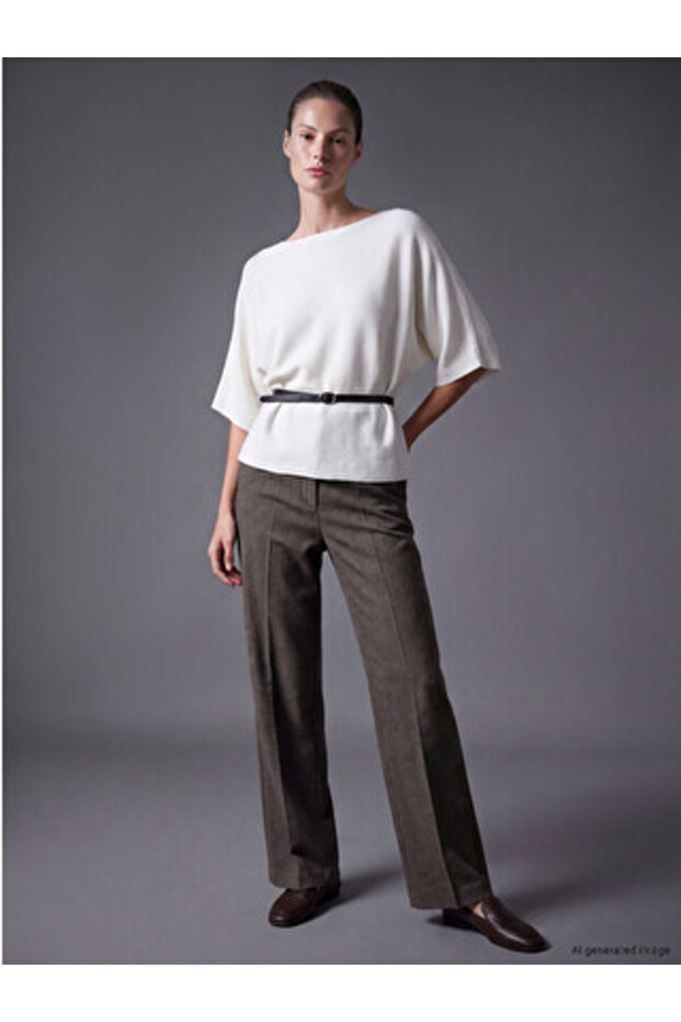Brown High Waist Patterned Women's Trousers