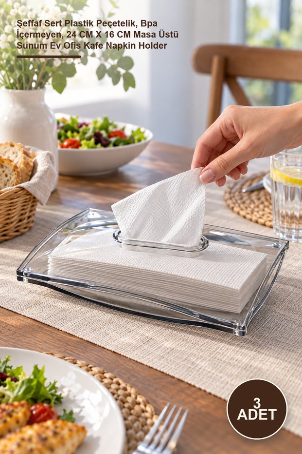 3 Pieces Modern Napkin Holder – Transparent Hard Plastic Napkin Holder, Bpa-Free, 24 cm X 16 cm Tabletop Presentation Home Office Cafe Napkin Holder