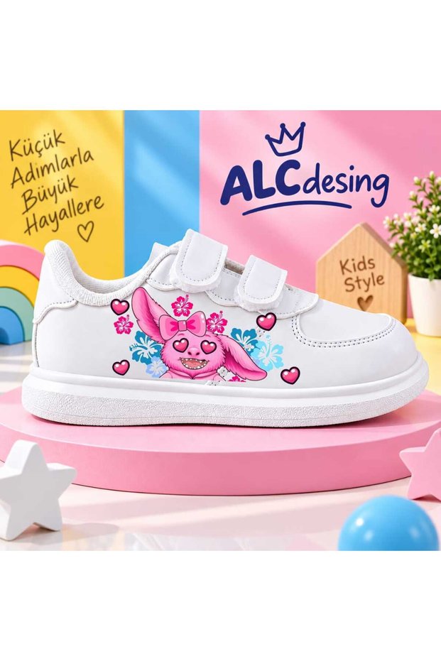 Love Heart Monster Design Printed Girls' Sports Shoes Sneaker