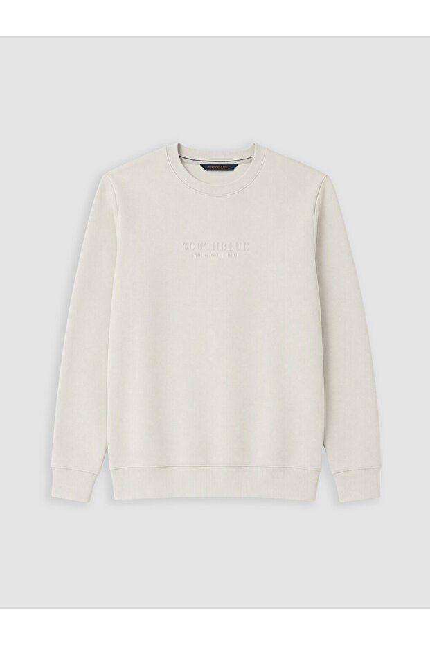Özmarka New Season Beige Crew Neck Men's Thick Sweatshirt