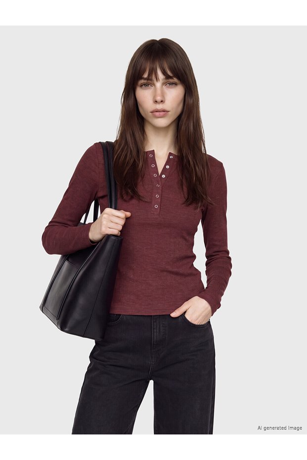 Alita City Farkıyla Lcw Everyday Burgundy Camisole Plain Super Skinny & Extra Narrow Long Sleeve Women's Bodysuit