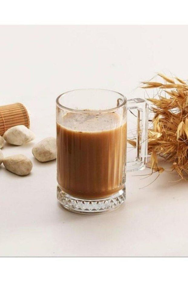 Set of 4 Glass Mugs with Handles Thick Bottom Glass Cups with Handles for Soft Drinks, Tea, Coffee, Beer and Water (11.3 X 10.3 cm)