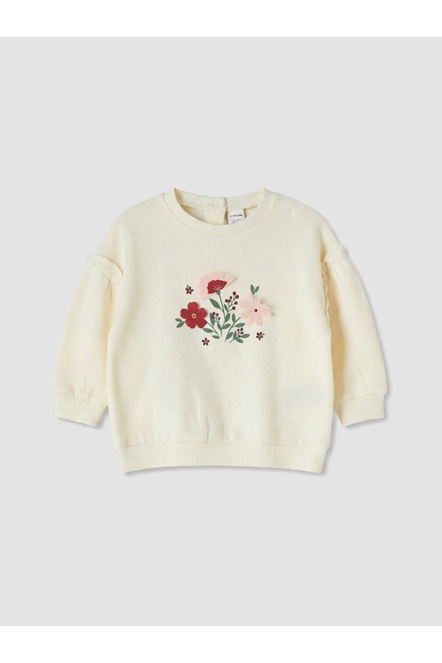 Two Mt Shop Quality Lcw Baby Ecru Embroidered Baby Girl Sweatshirt