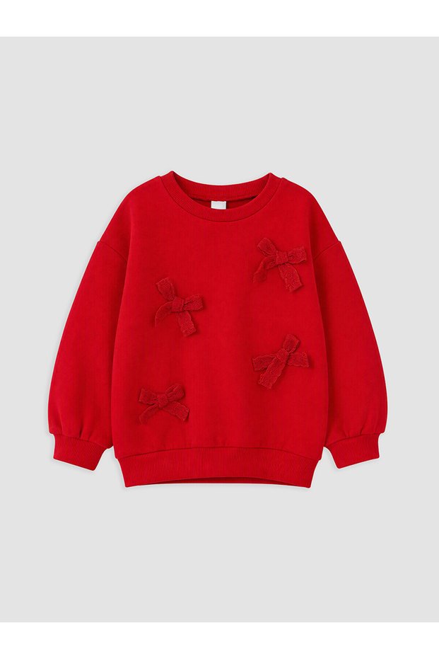 Two Mt Shop Quality Lcw Kids Red 3 Thread Raster Embroidered Loose & Baggy Girls' Sweatshirt