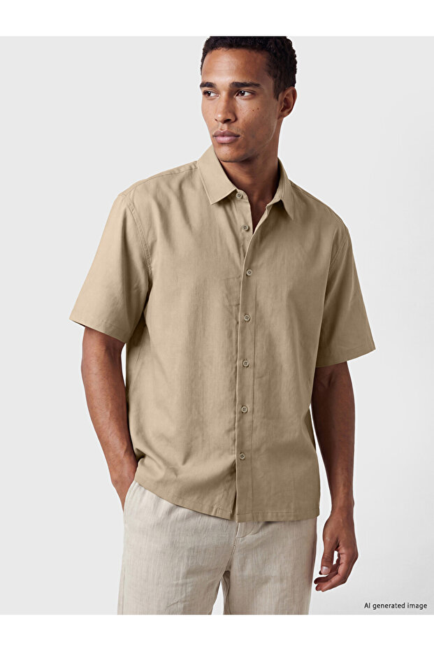 Özmarka New Season Beige Regular Fit Dobby Men's Shirt