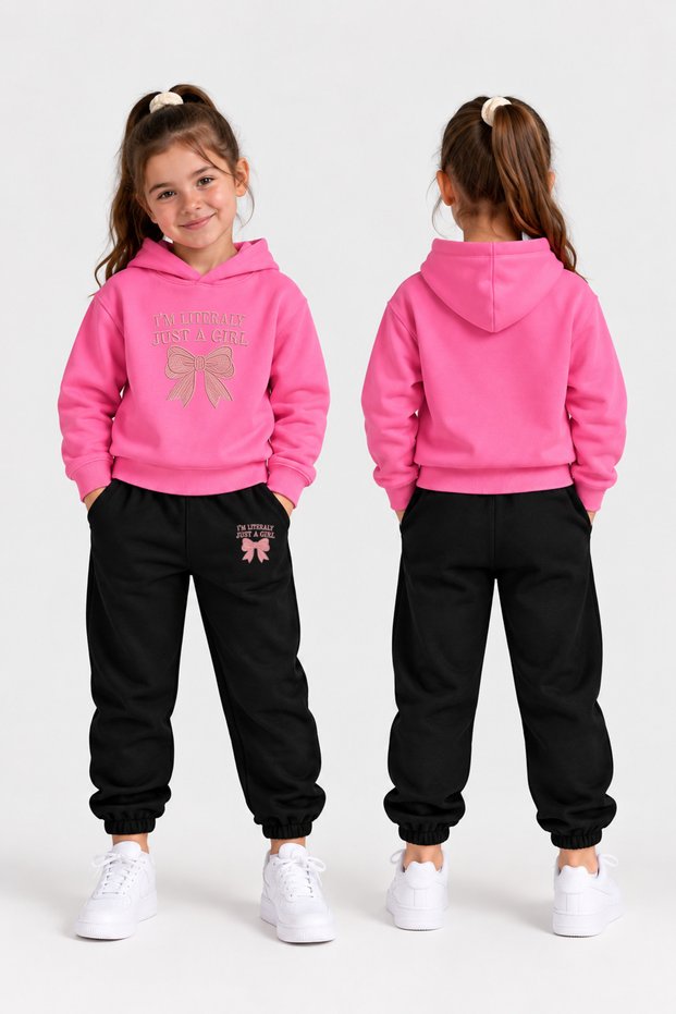 Girls' Hooded Tracksuit Set – Printed Hoodie Sweatshirt and Sweatpants Winter Outfit