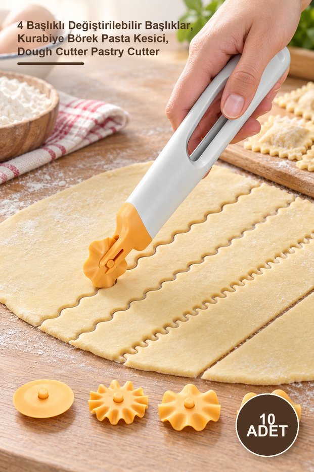 10 Pieces Dough Cutter – 4 Interchangeable Heads, Cookie Pastry Cutter, Dough Cutter Pastry Cutter