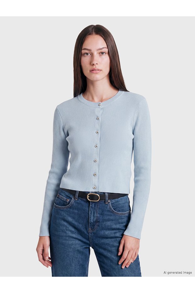 Alita City Lcw Modest Blue Knitwear Plain Women's Cardigan with a Difference