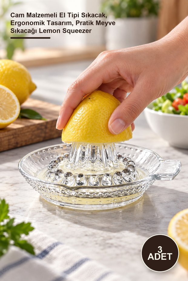 3-Piece Glass Lemon Squeezer – Handheld Squeezer with Glass Material, Ergonomic Design, Practical Fruit Squeezer Lemon Squeezer