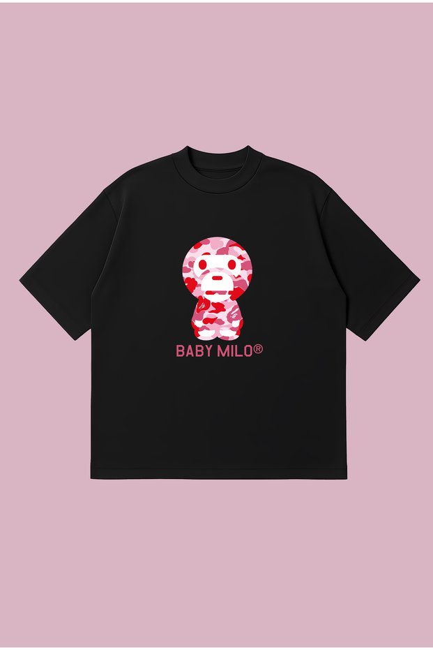 Bape Baby Milo Pink Printed Oversize Boxy Cut Unisex 100% Cotton Tshirt | Streetwear