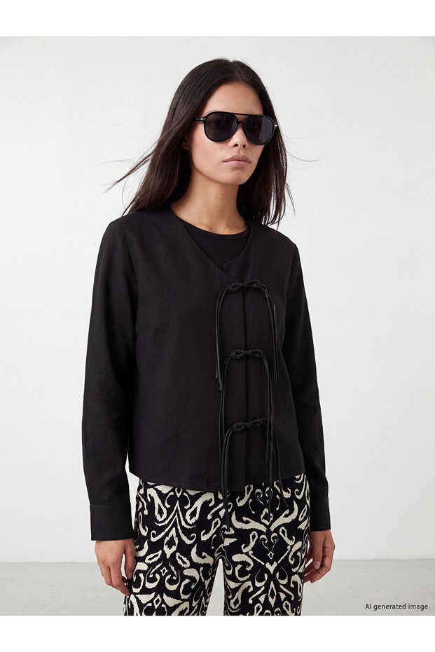 Alita City Lcw Modest Black Plain Short Women's Kimono with a Difference