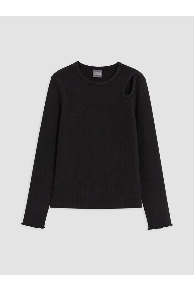 Alita City Black T-Shirt with Oval Neckline and Window Detail for Girls