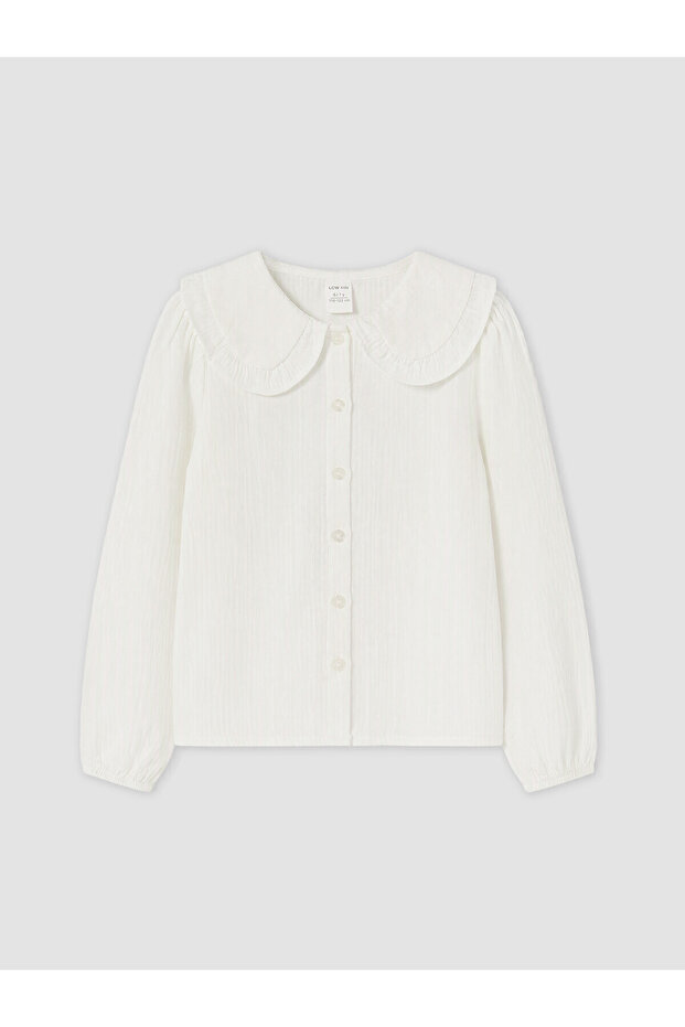 Two Mt Shop Quality Lcw Kids White Double-Faced Fabric Plain Standard & Regular Girls' Shirt