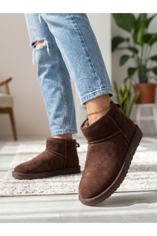 Brown Ultra Mini Wool and Fur Boots