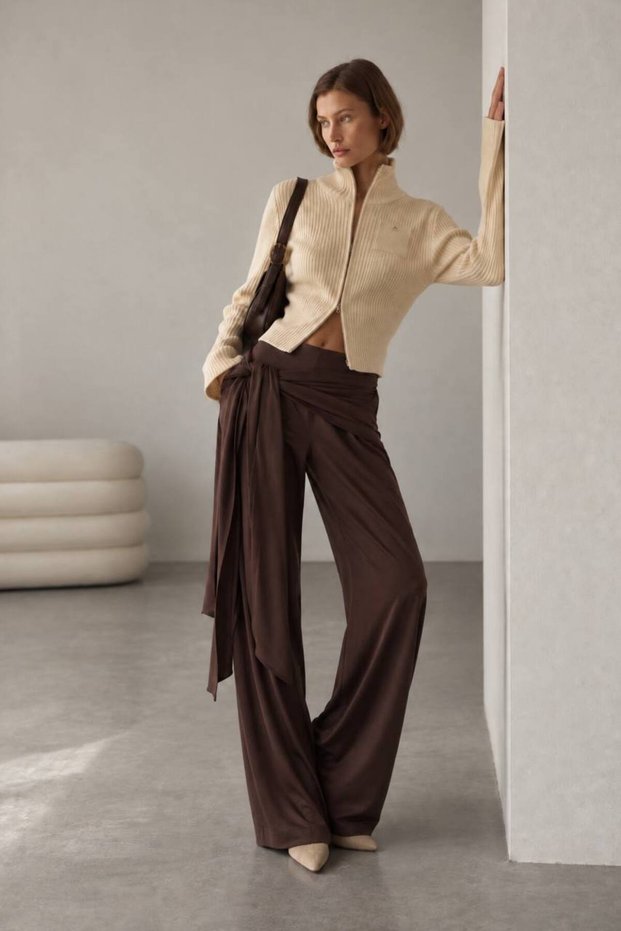 New Season Belt Detailed Tie-Up Low Waist Women's Trousers 52101030